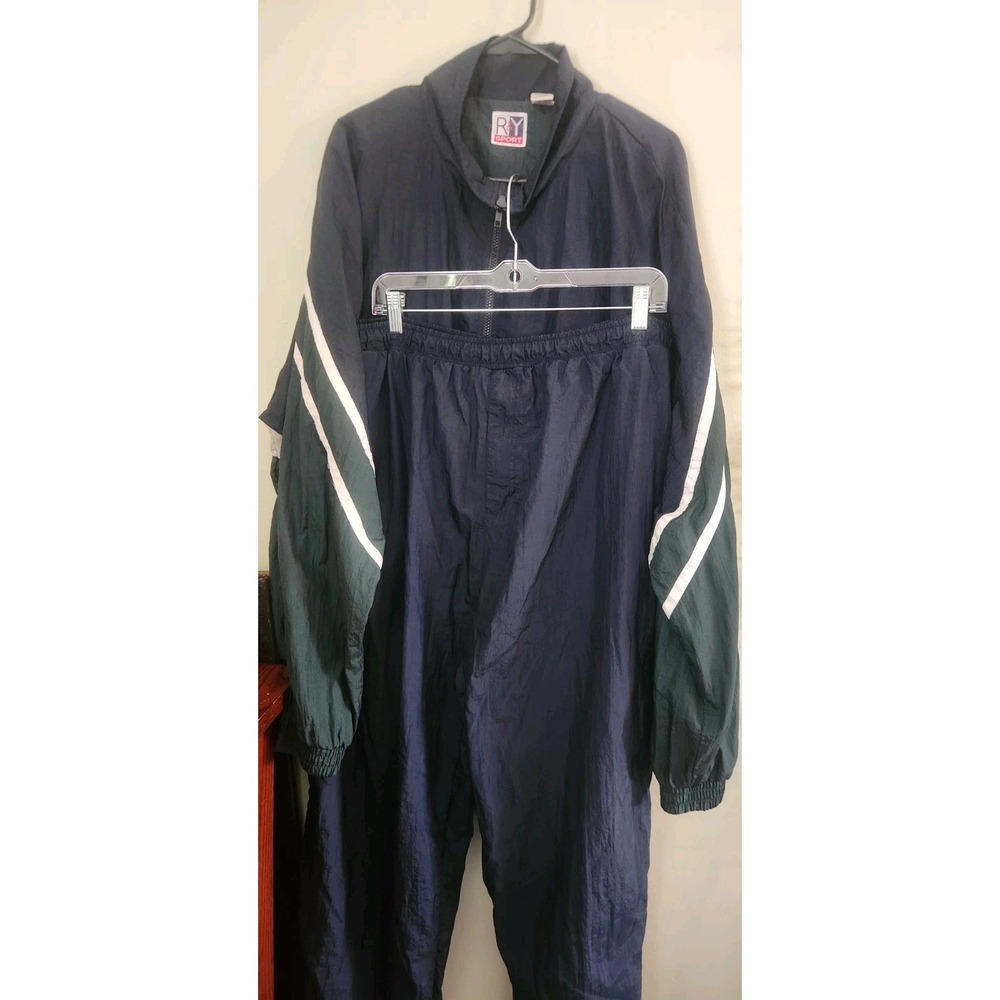 R&Y Sport Vintage 90s color block track suit jacket windbreaker pants blue XL